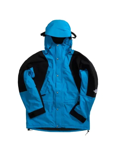 Palton The North Face cu broderie cu glugă albastru