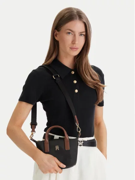 Torba z uchwytem z detal z logo Tommy Hilfiger czarna