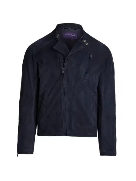 Geacă Ralph Lauren Purple Label din piele de căprioară albastru
