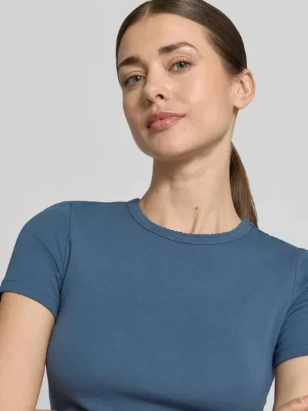 T-shirt z drobnym prążkowaniem i okrągłym dekoltem Jake*s Casual niebieska