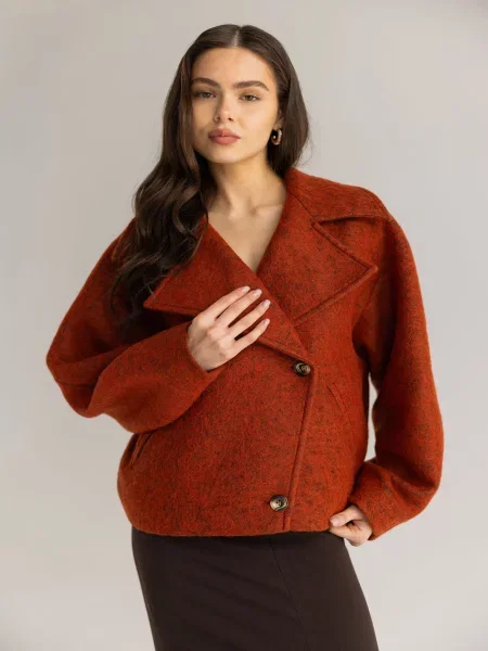 Вовняне Пальто FloveTouch terakotove.korotke.palto.z.komirom теракотовий