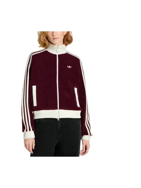 Welurowy top sportowy Adidas klasyczny czerwony