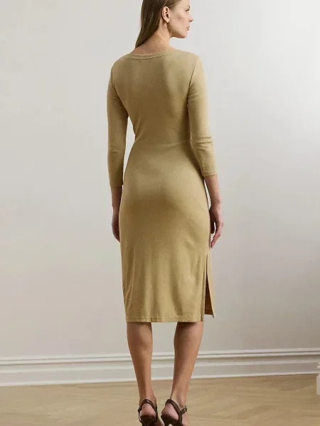 Lauren Ralph Lauren oprijeta obleka z bombažem bež
