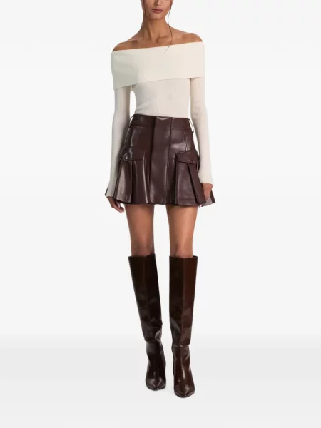 Fusta mini Alice + Olivia cu volane maro