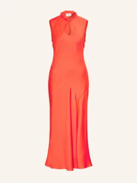 Claudie Pierlot Satyna Sukienka Z Falbanami orange czerwona