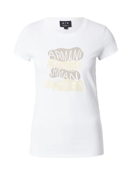 ARMANI EXCHANGE Tricou maro cămilă / ecru alb