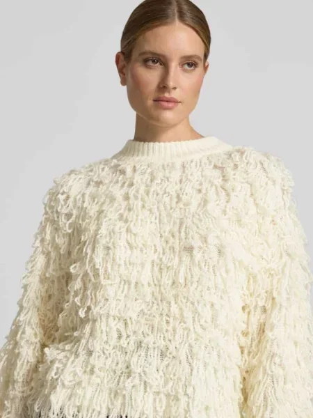 Sweter z dzianiny z frędzle model PINAR' Cph Muse biały