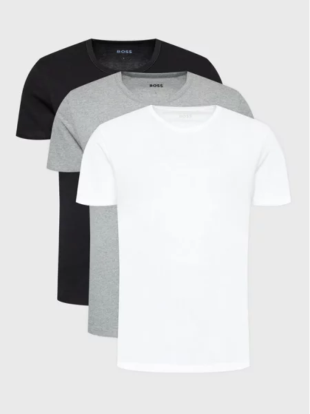 BOSS Black Majica Classic pegasto siva / črna bela