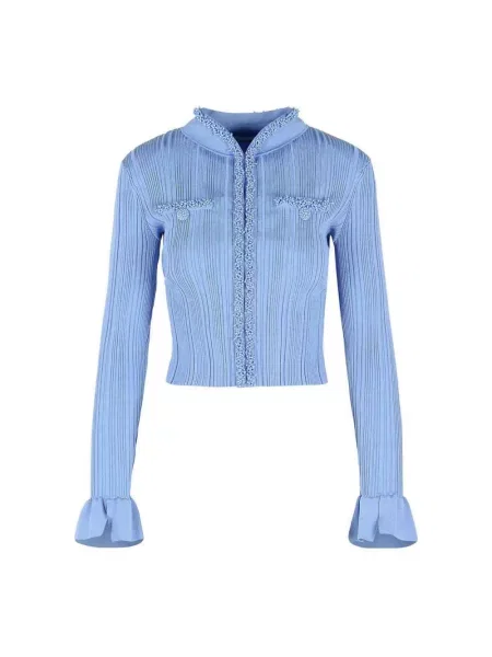 Kardigan Self-portrait z perełkami niebieski