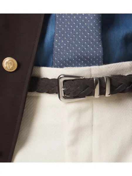 Cu centură curea Brunello Cucinelli din piele de căprioară țesută gri