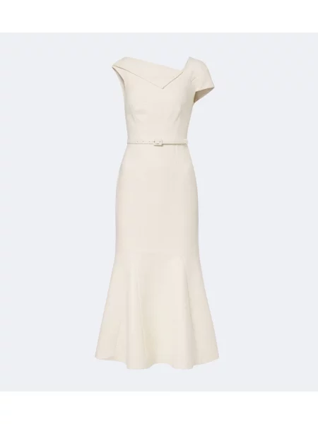 Cu centură bouclé rochie de cocktail Roland Mouret asimetrică alb
