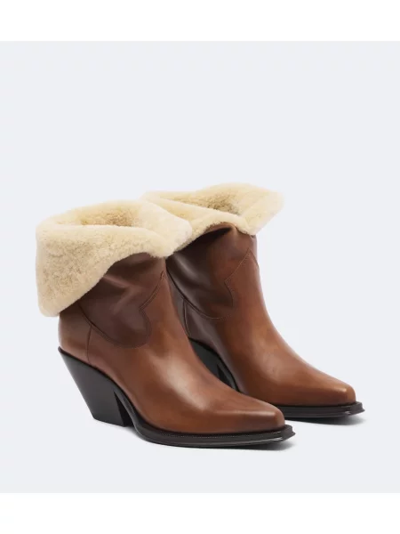 Cizme scurte Chloé din piele de oaie maro