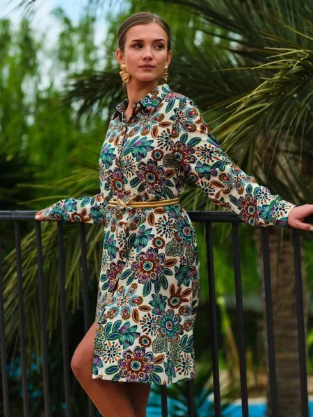 Rochie Cămașă Midi Cu Flori Livala verde