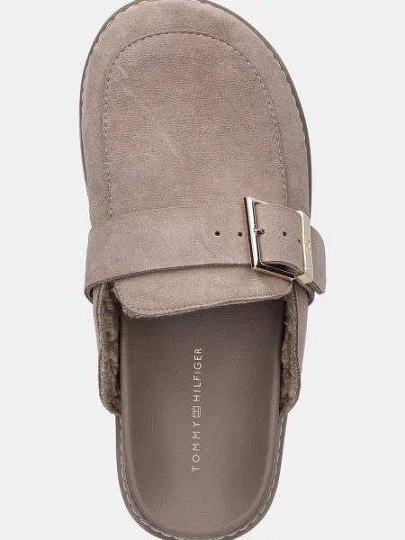 Tommy Hilfiger Велурени чехли TH BUCKLE FUR SUEDE MULE бежово