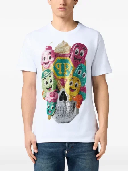 Tricou Philipp Plein cu decolteu rotund alb