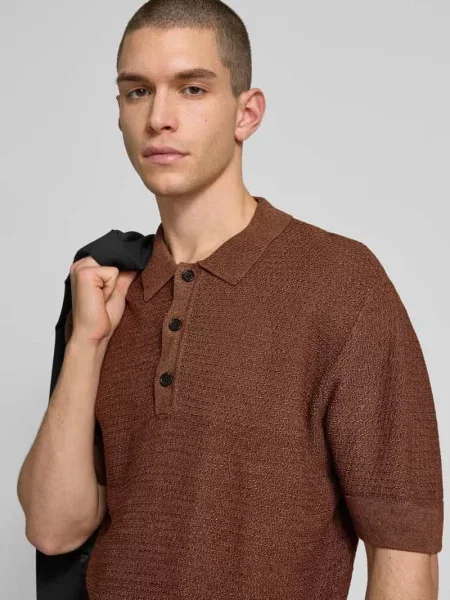 Koszulka polo o kroju relaxed fit z imitacji dzianiny Wood Wood granatowe