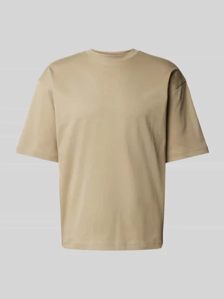 T-shirt z prążkowanym okrągłym dekoltem Jake*s Studio Men brązowa