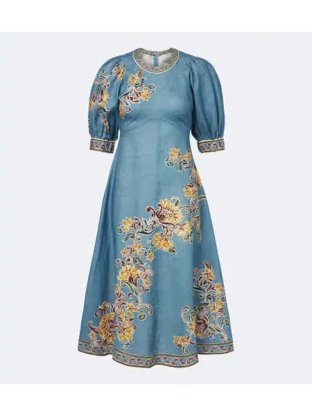 Rochie midi Alemais de in cu model floral albastru
