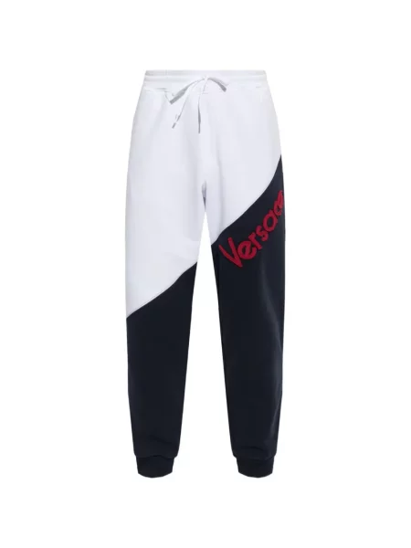 Pantaloni Versace cu broderie alergare albastru