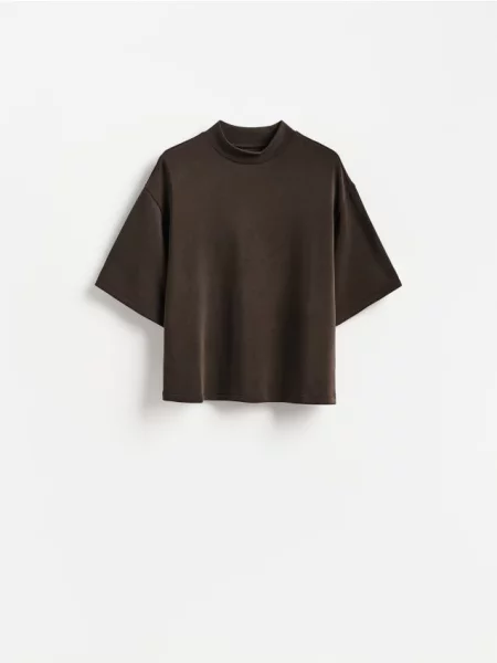 Reserved Tricou cu adaos de modal maro-închis maro