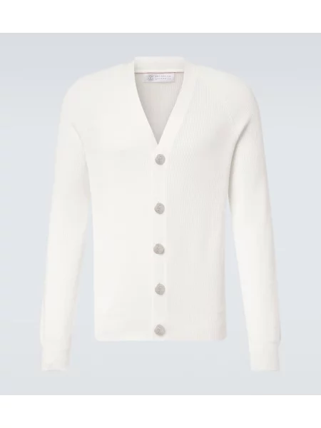Dzianinowy kardigan Brunello Cucinelli prążkowany biały
