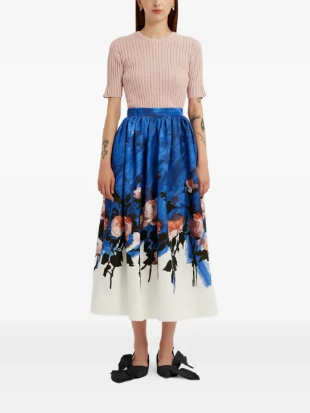 Fustă midi Erdem cu model floral până la genunchi albastru