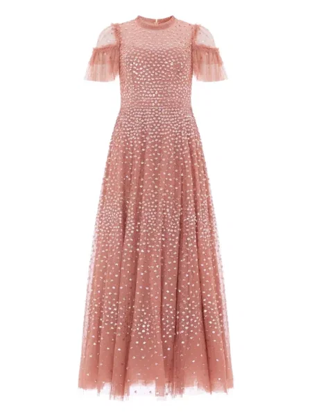 Maksi sukienka maxi Needle & Thread z falbankami garniturowa różowa