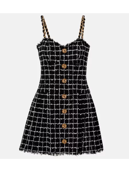 Colier Balmain în carouri din tweed negru