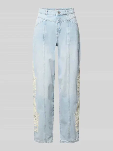 Jeans o kroju wide fit z kwiatową koronkową aplikacją Jake*s Casual