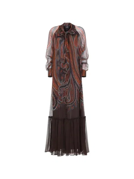 Rochie maxi Etro cu funde cu model paisley maro