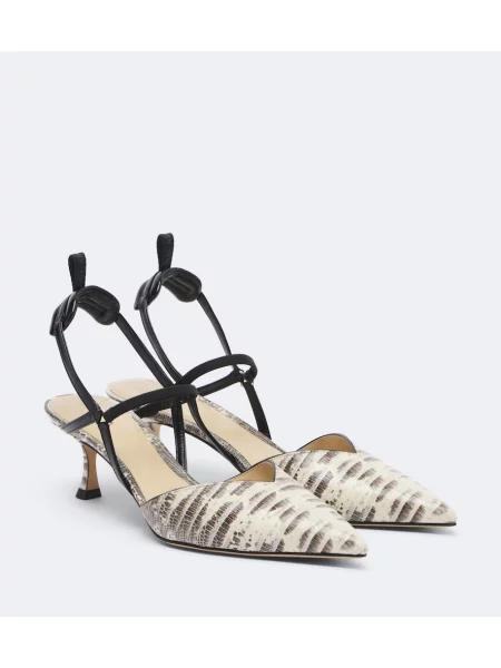Pantofi cu toc Fendi din piele slingback cu model piele de șarpe bej