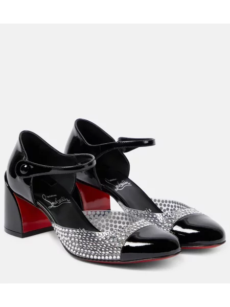 Pantofi cu toc Christian Louboutin din piele de lac de cristal negru