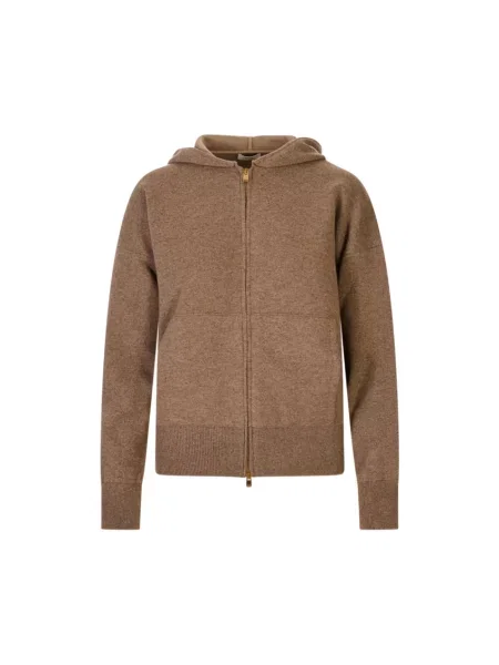 Bluza z kapturem Agnona z kaszmiru z kapturem brązowa