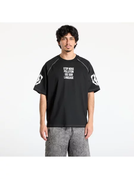 Tricou PLEASURES Pollution Boxy Raglan Black M negru