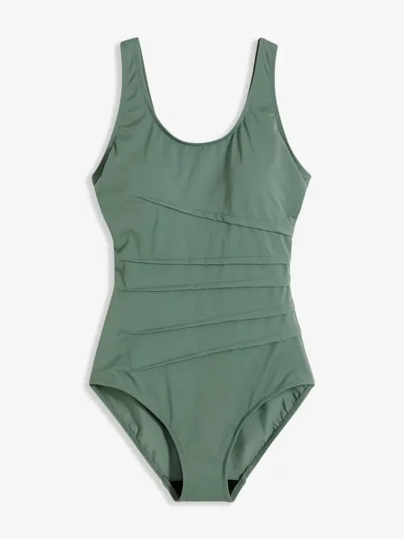 Kostium kąpielowy modelujący z ozdobnymi plisami lekki stopień modelowania sylwetki zielony