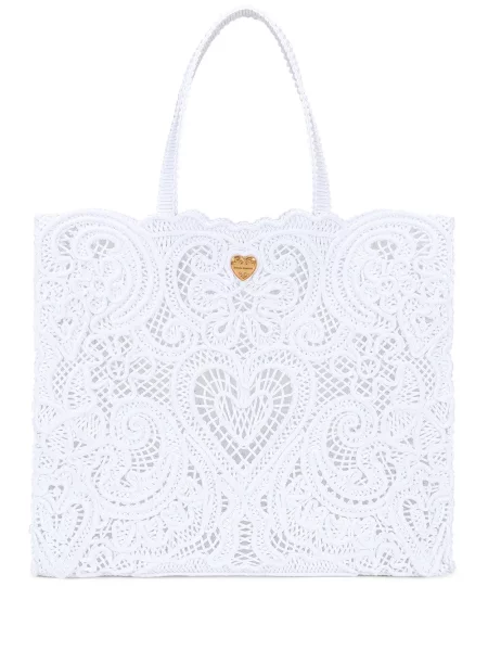 Geantă shopper Dolce & Gabbana din dantelă alb