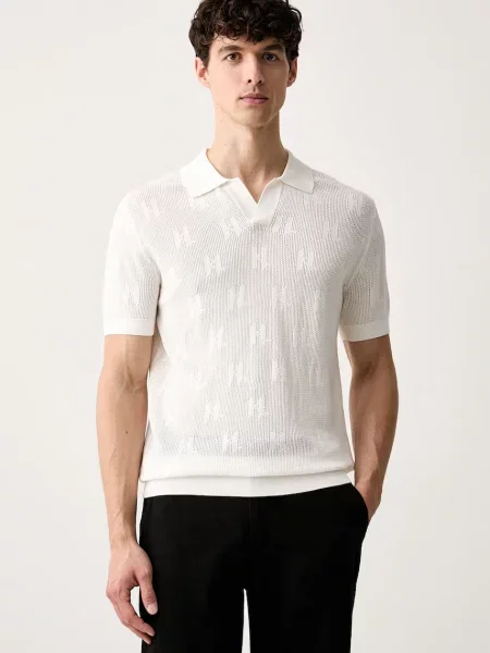 Tricou polo Karl Lagerfeld ajurat bej