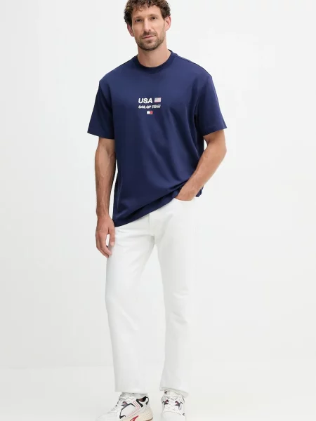 Tommy Hilfiger t-shirt x SAIL GP z nadrukiem granatowy