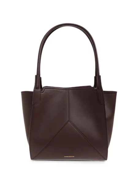 Geantă shopper Victoria Beckham din piele cu imagine maro