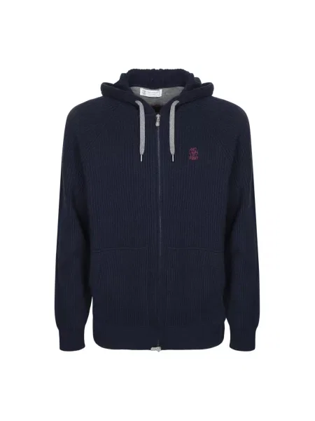 Kardigan Brunello Cucinelli z kaszmiru z kapturem niebieski