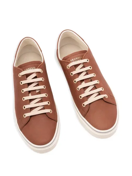 Δερμάτινα sneakers Brunello Cucinelli με κορδόνια καφέ