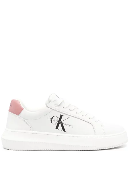 Sneakerși Calvin Klein Jeans din piele cu imagine alb