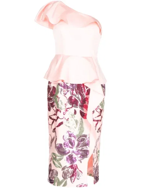 Sukienka Marchesa Notte z cekinami garniturowa różowa