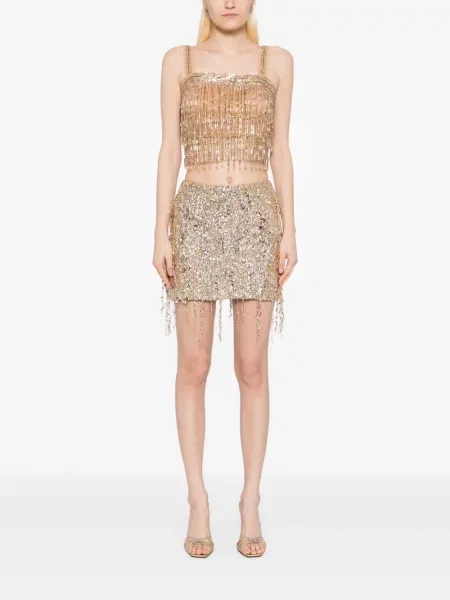 Mała spódnica mini Elisabetta Franchi z frędzli tiulowa złota