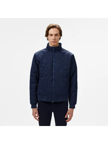 Lacoste Relaxed Fit Pikowana Kurtka Z Kołnierzem granatowa