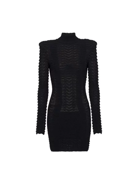 Mała mały sukienka maxi Balmain z wysokim kołnierzem czarna