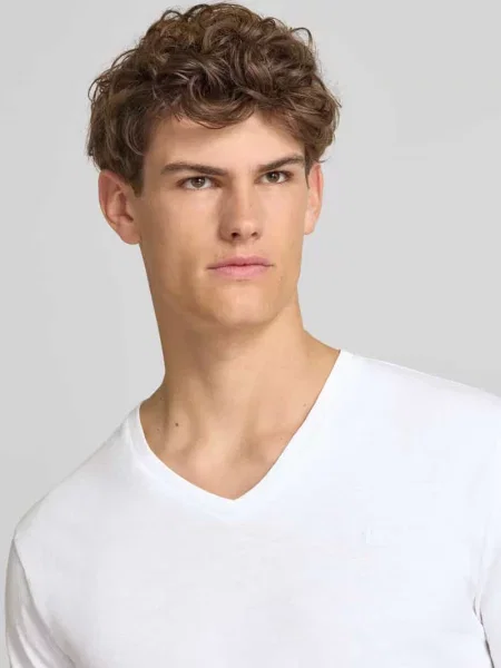 T-shirt z mieszanki bawełny i lnu z dekoltem w serek Superdry biała