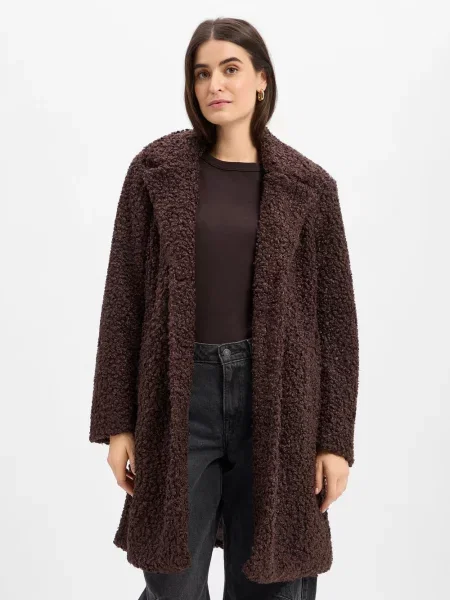 Płaszcz z futerka typu teddy z kołnierzem z klapami Model MAJDA' Vila brązowy