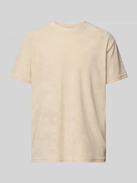 T-shirt z prążkowanym okrągłym dekoltem model ‘HELLAS’ Only & Sons beżowa