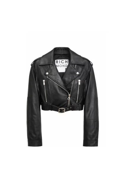 Kurtka skórzana Richmond o krotszym kroju biker czarna